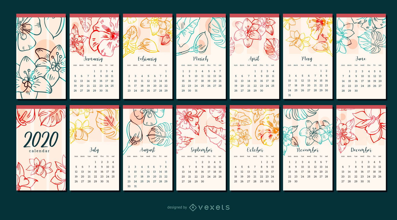 Baixar Vetor De Design Do Calendário Do Ano 2020 Da Flor