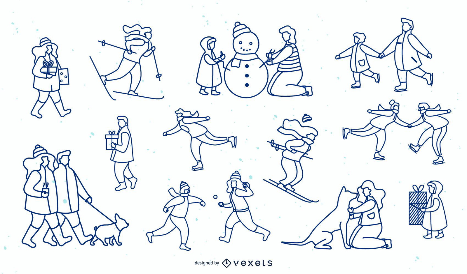 Winter People Simple Stroke Design Collection Vector Download