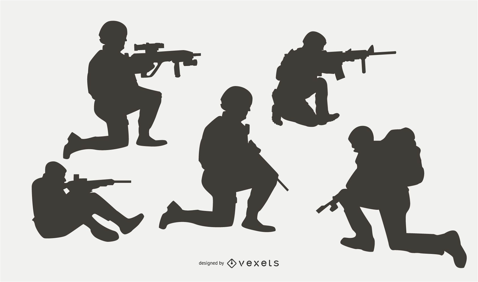 Military People In Combat Silhouette Set Vector Download