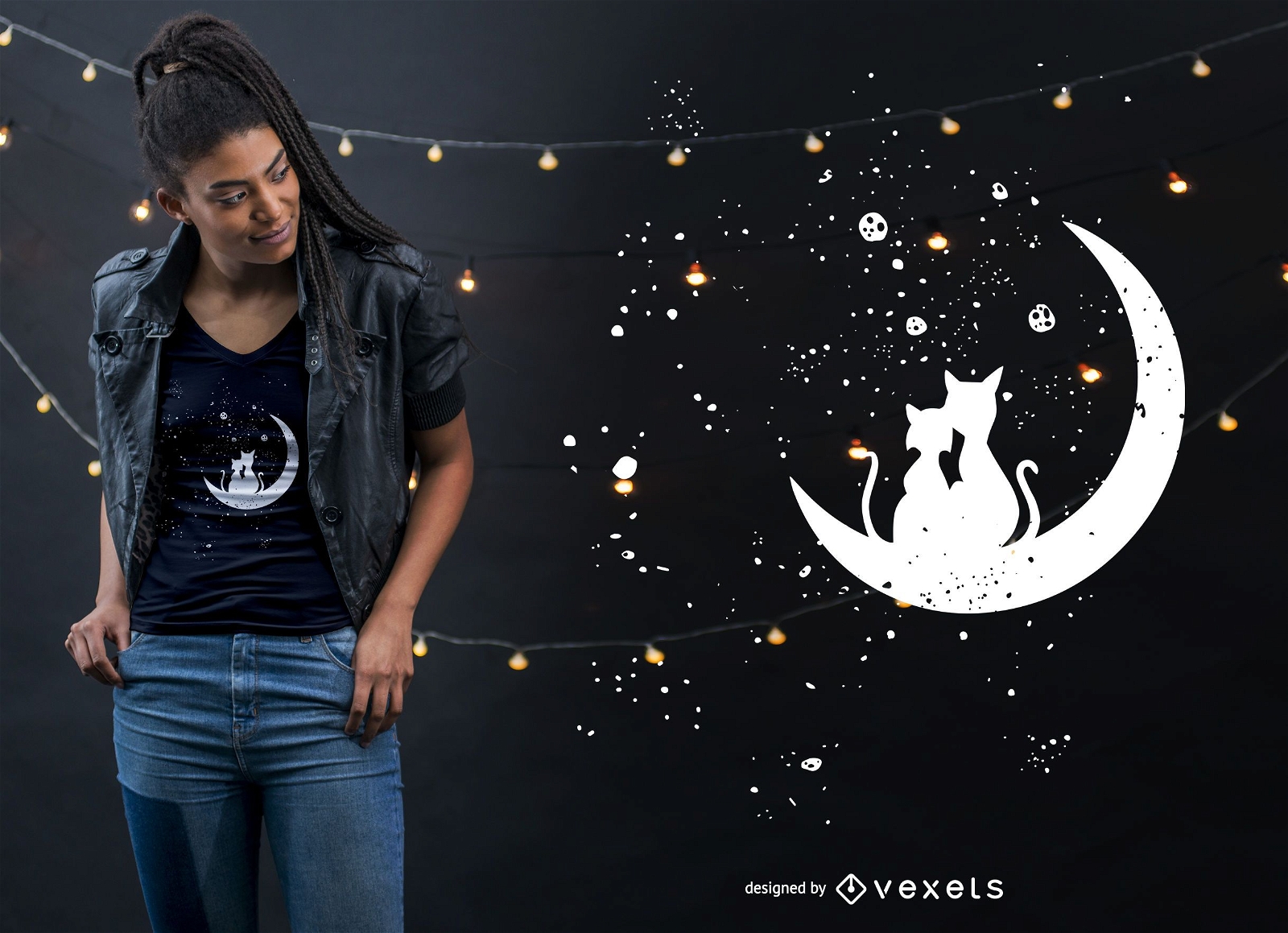 Cat Moon Love T-shirt Design