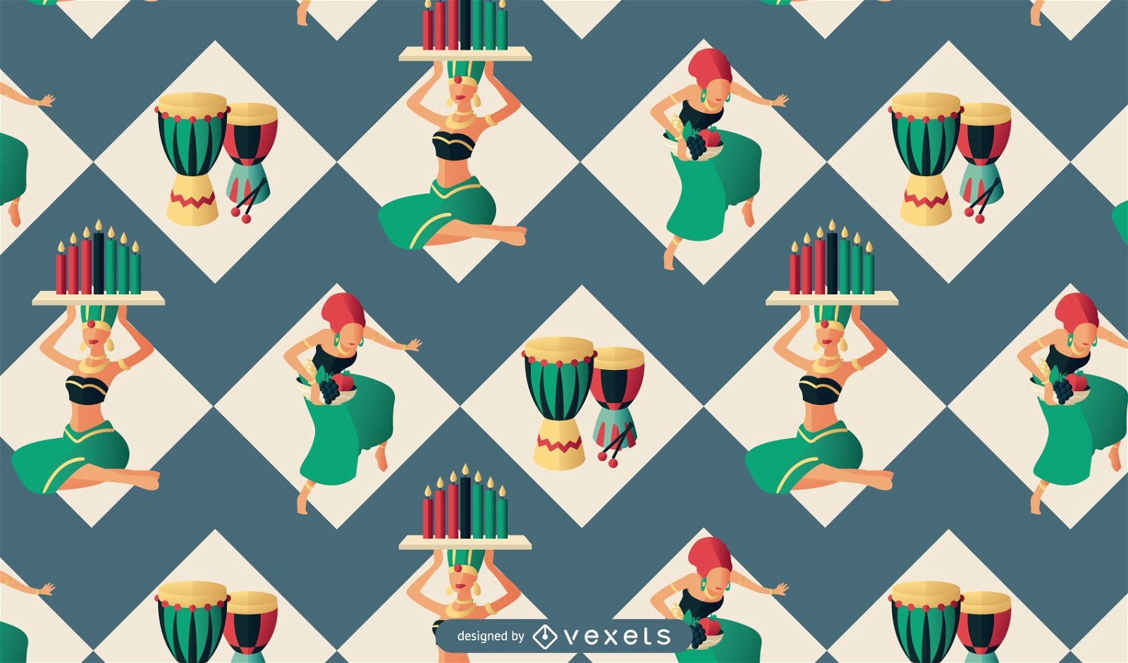 Seamless pattern for Kwanzaa with text Happy Kwanzaa and