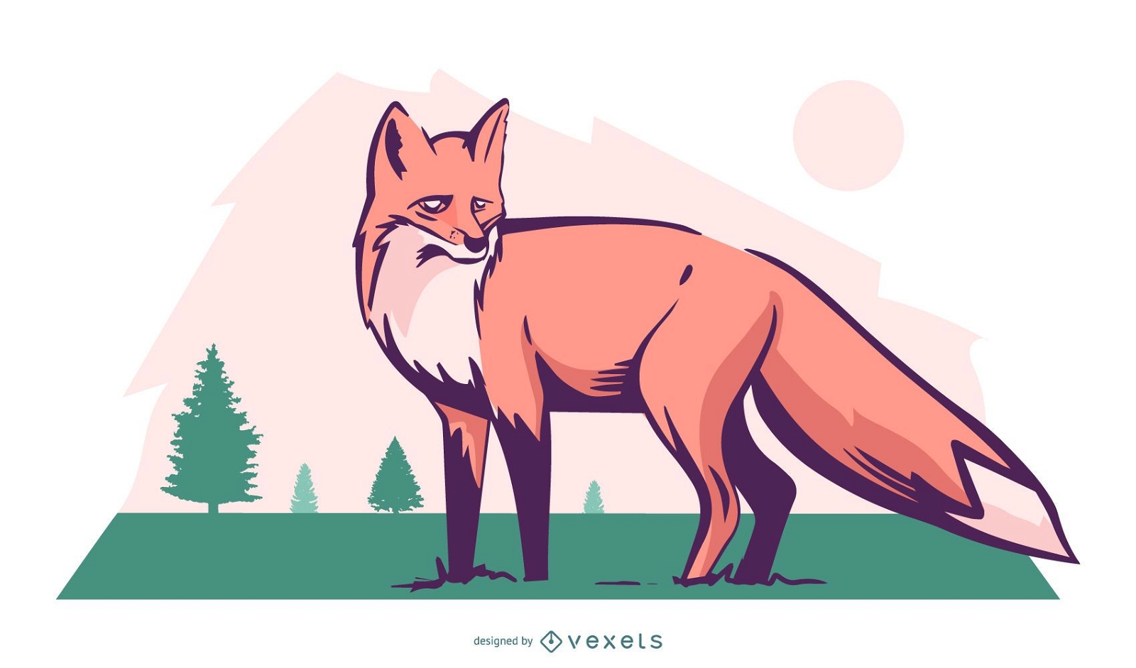 Desenho de raposa andando na natureza
