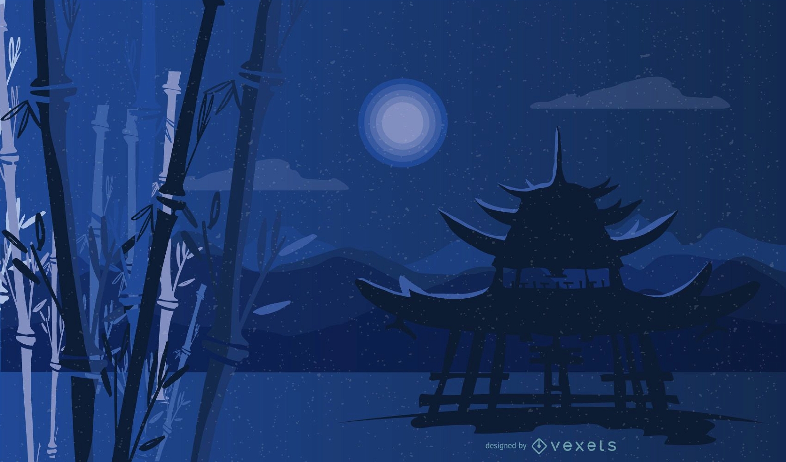 Descarga Vector De Diseño De Paisaje Nocturno De Bambú Del Santuario  Sintoísta