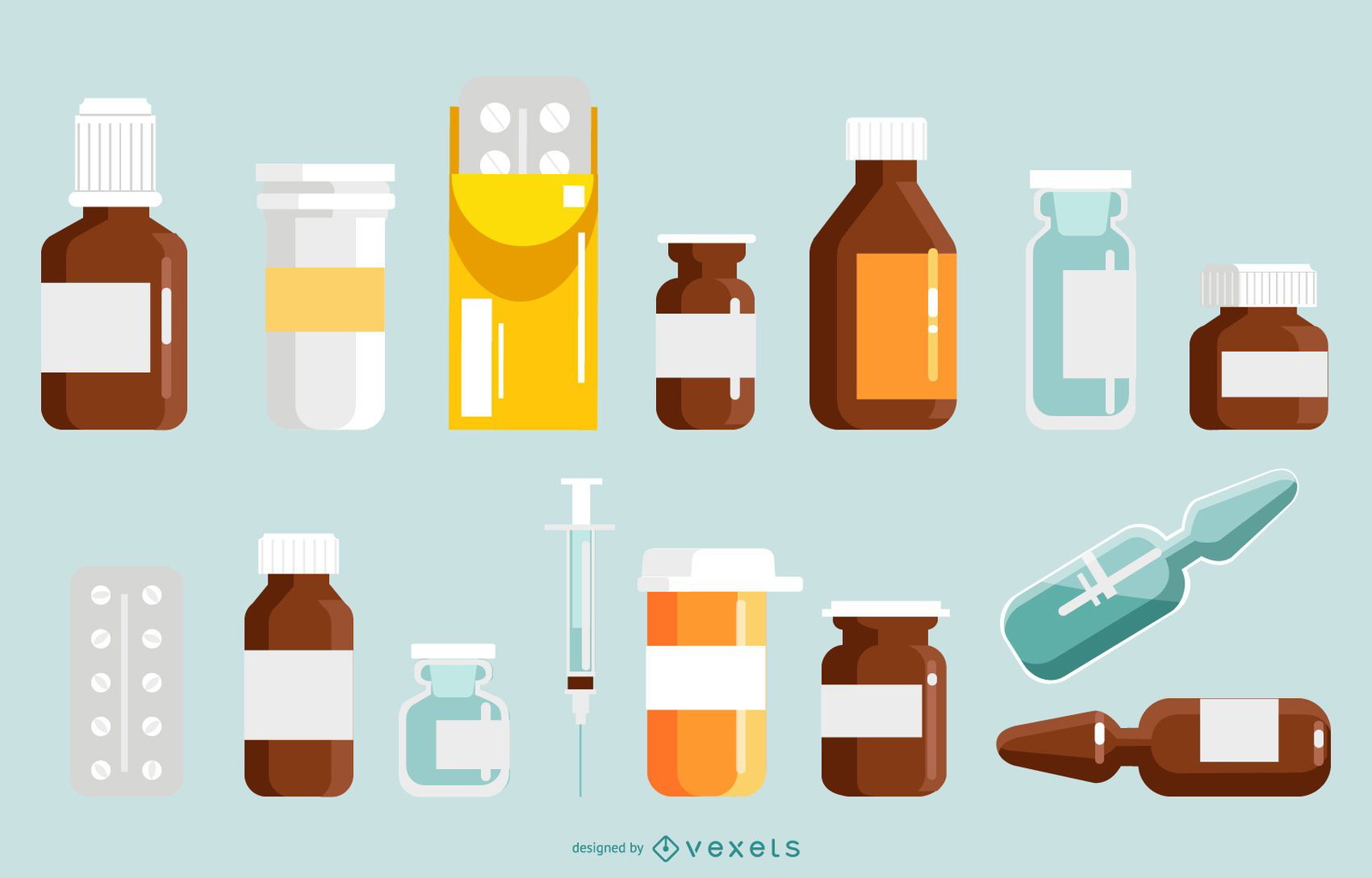 Pharmacy Pill Bottle Design Set Vector Download
