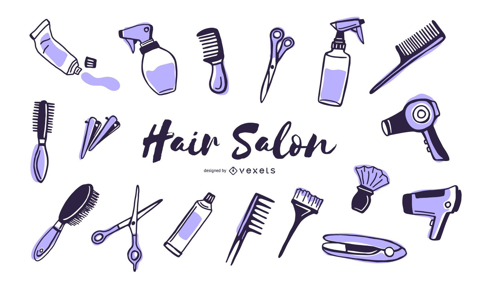 Hair Salon Duotone Elements Vector Download
