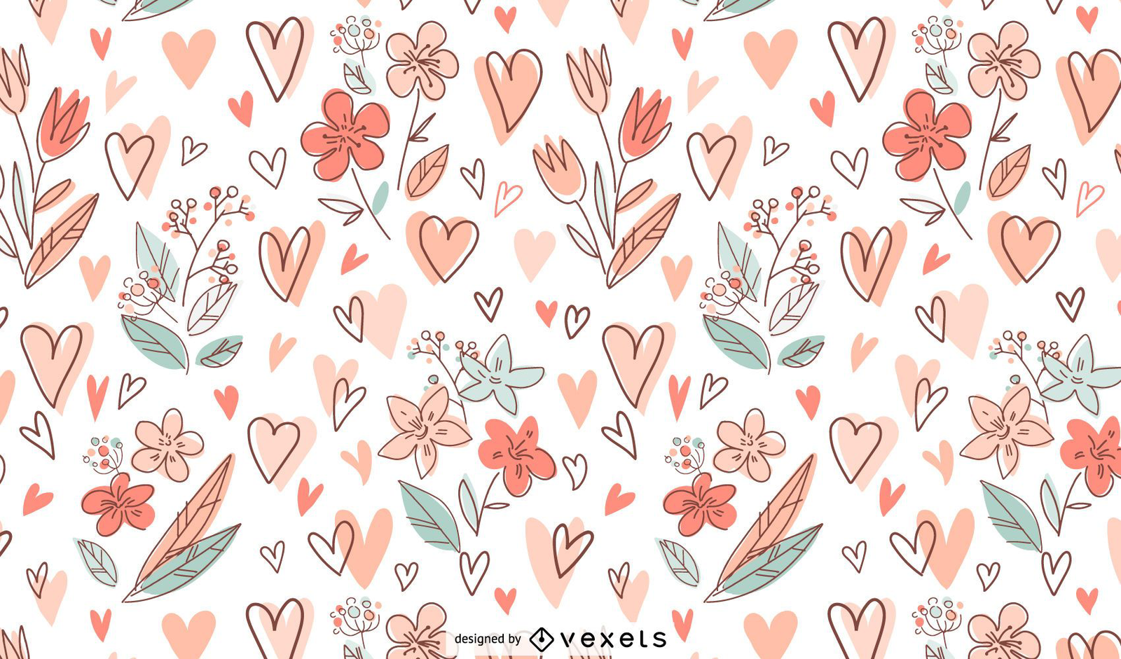 Flowers And Hearts Pattern Design Vector Download