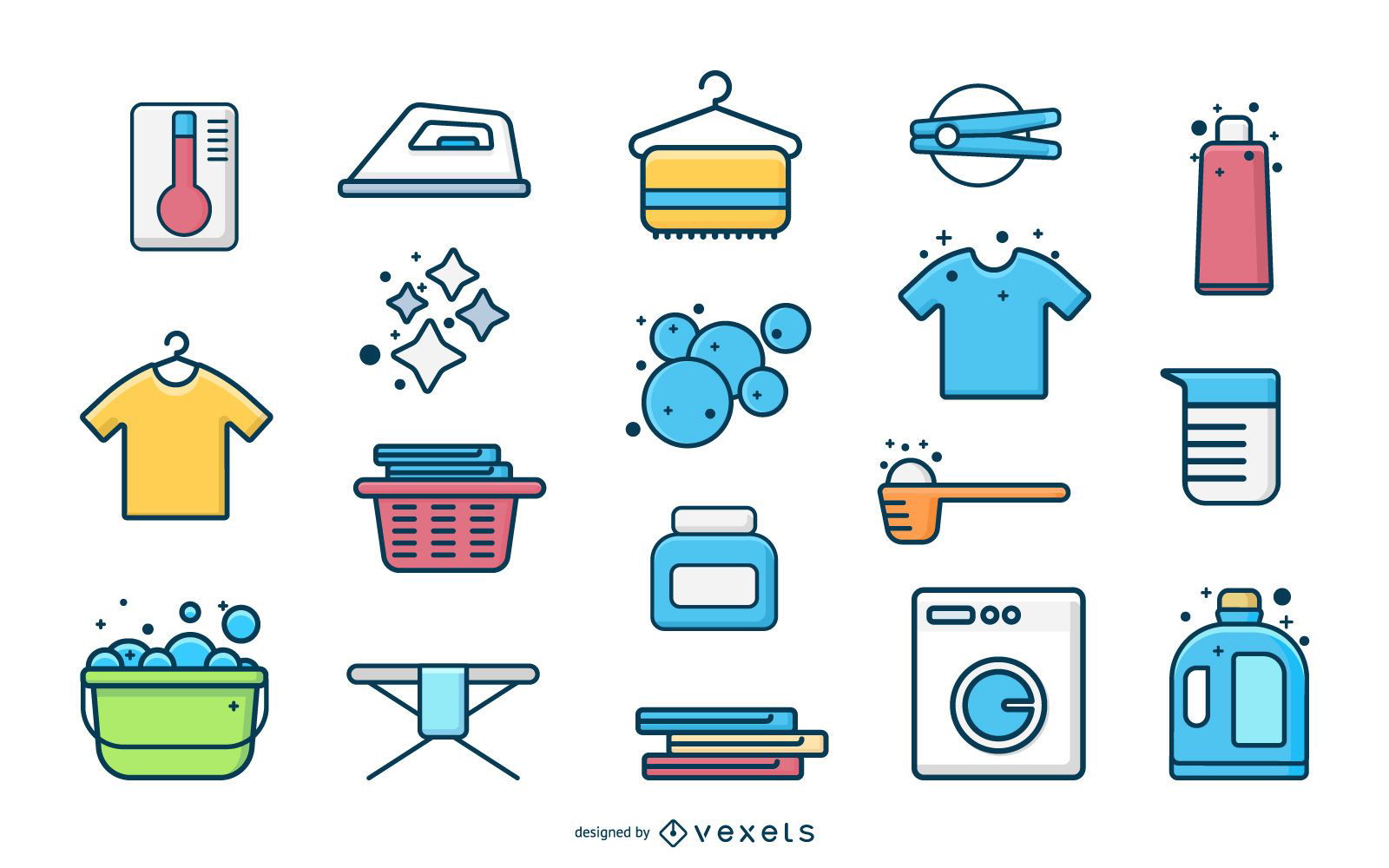 Laundry Elements Flat Collection Vector Download