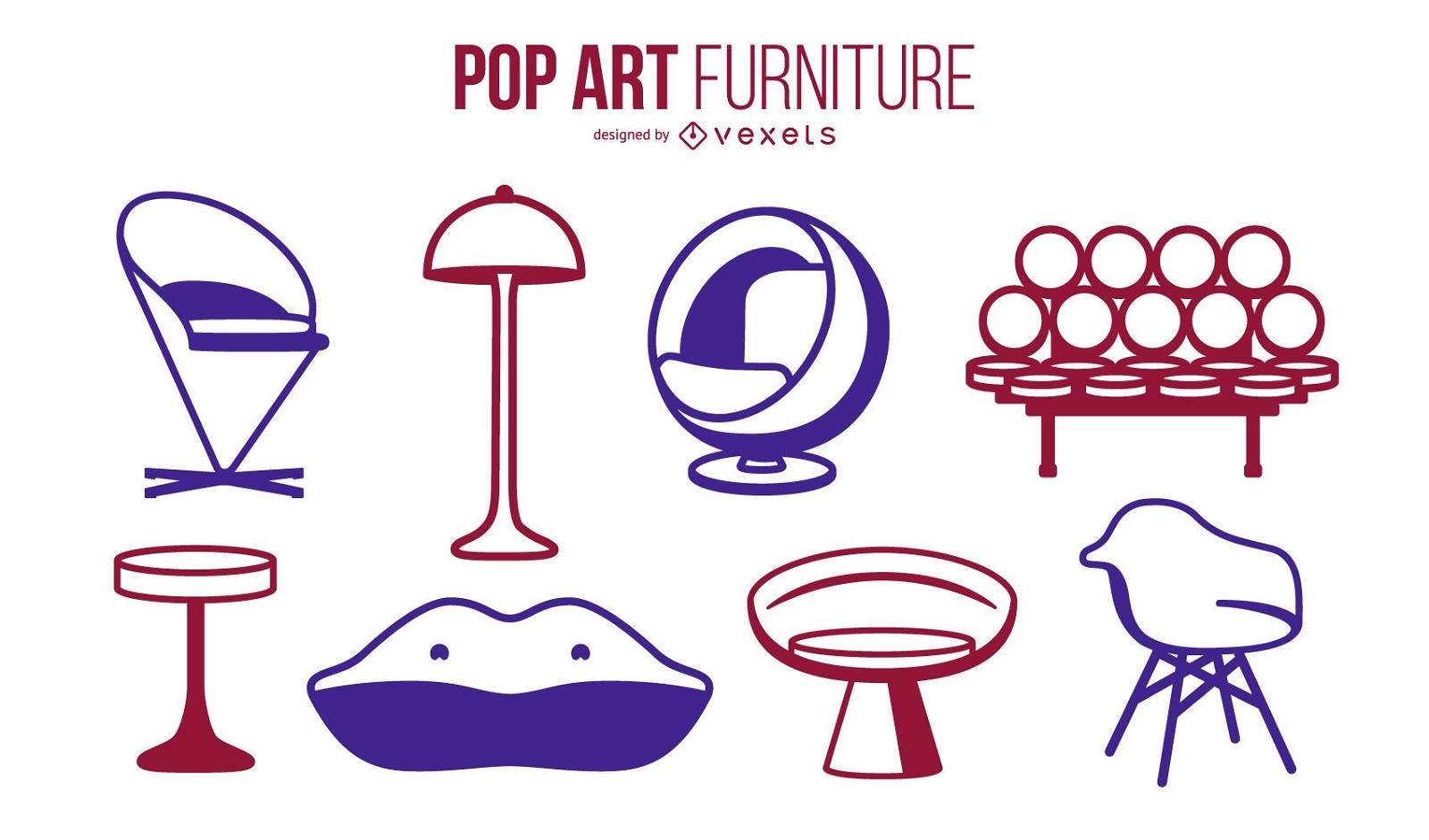 Pop art furniture stroke set