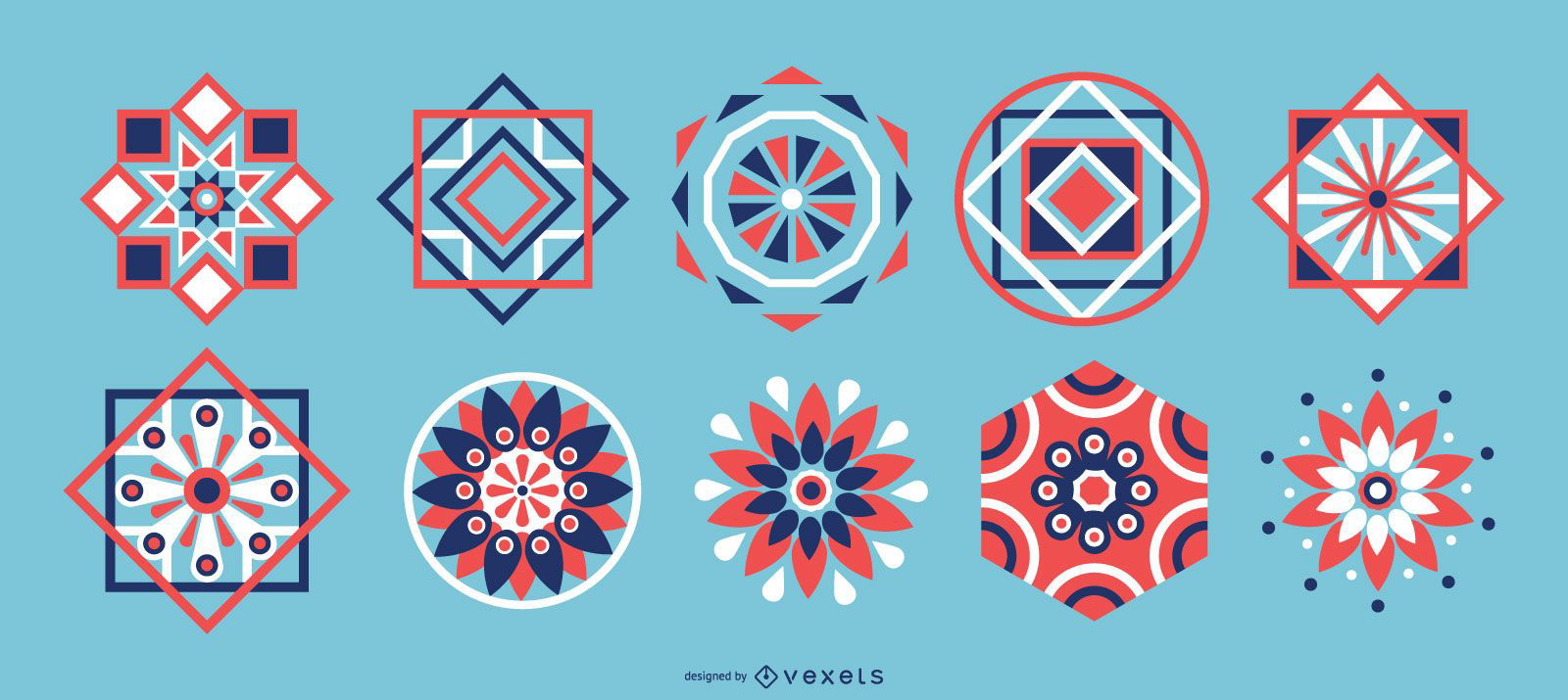 Arabic Geometric Colored Elements Pack Vector Download