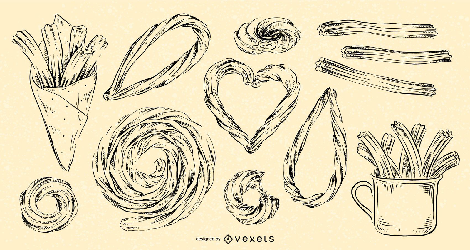 Churros Hand Drawn Set Vector Download