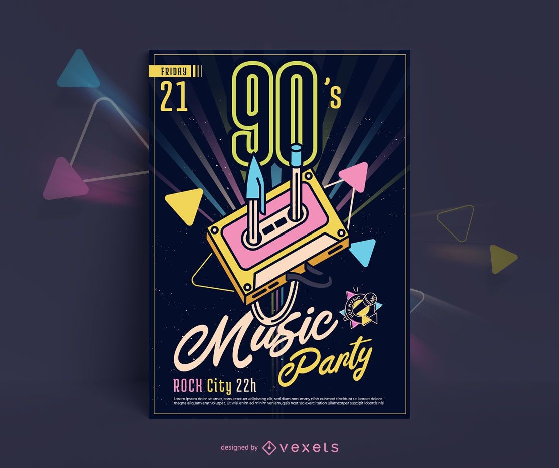 música festa artistas do a anos 90 vetor Projeto modelo. anos noventa música  festa convite, promo