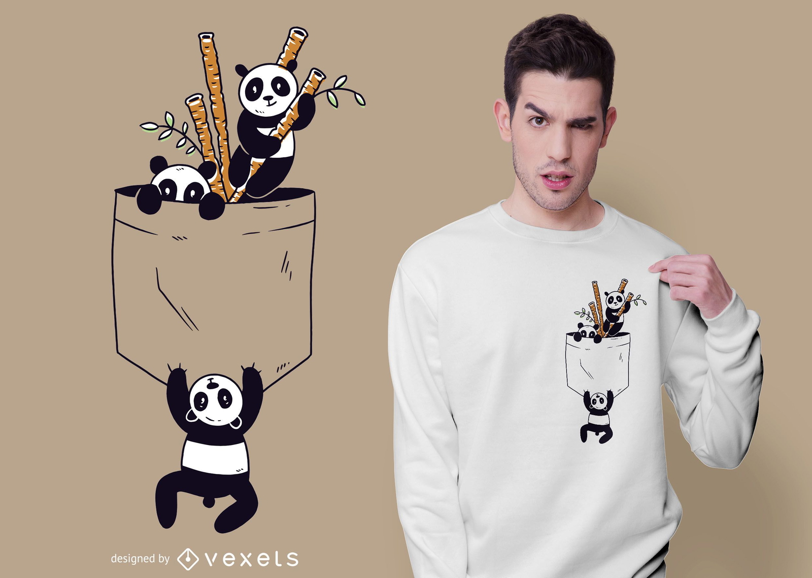 Pocket Pandas T shirt Design Vector Download