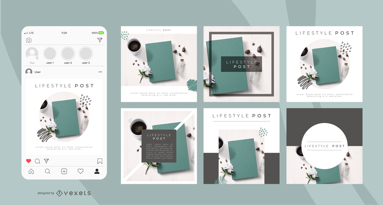 Lifestyle Social Media Post Template Set Vector Download