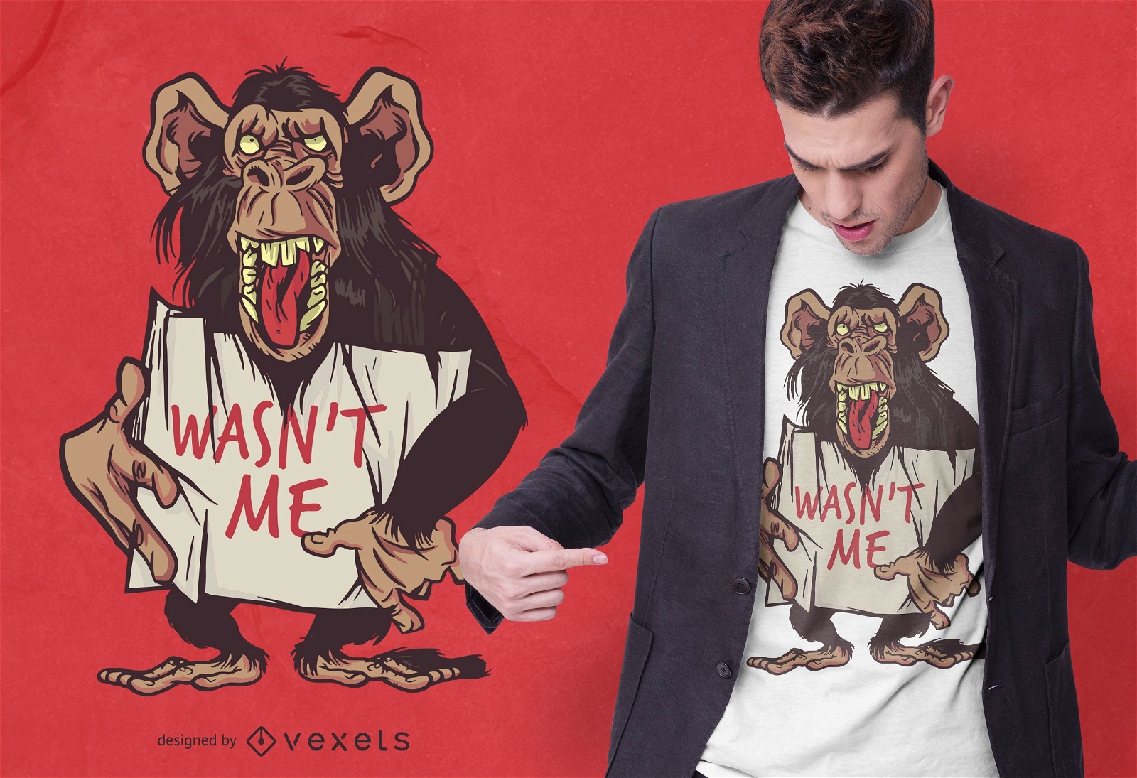 Monkey Wasn't Me T-shirt Design Vector Download