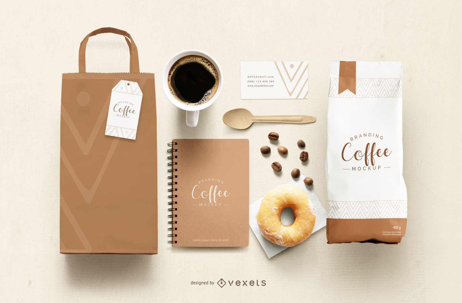 Coffee Branding Elements Mockup PSD Editable Template