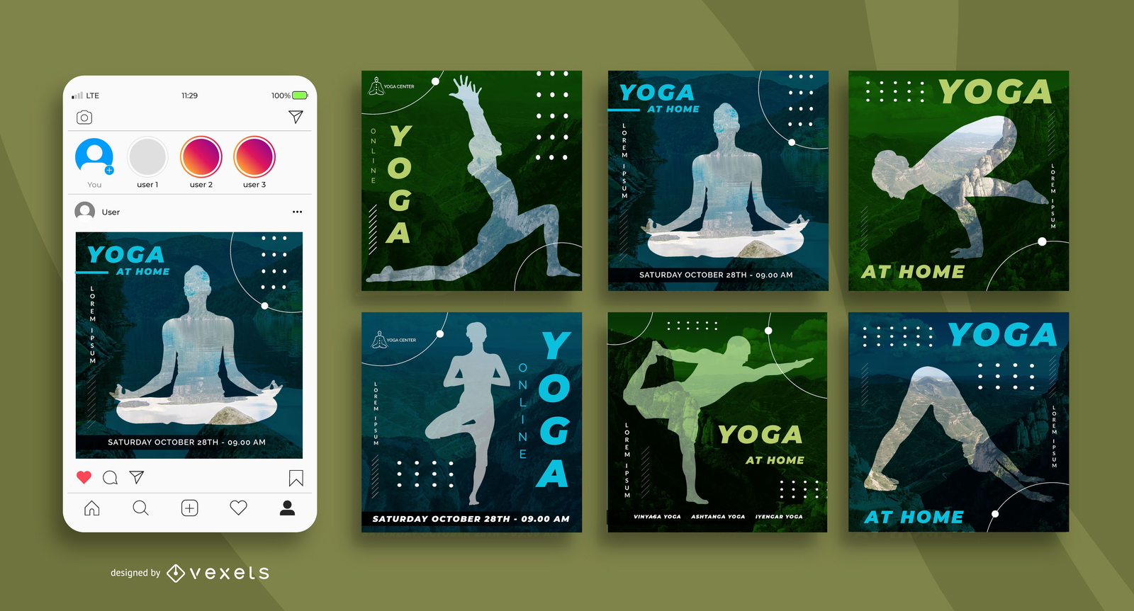 Yoga Social Media Square Banner Pack Vector Download