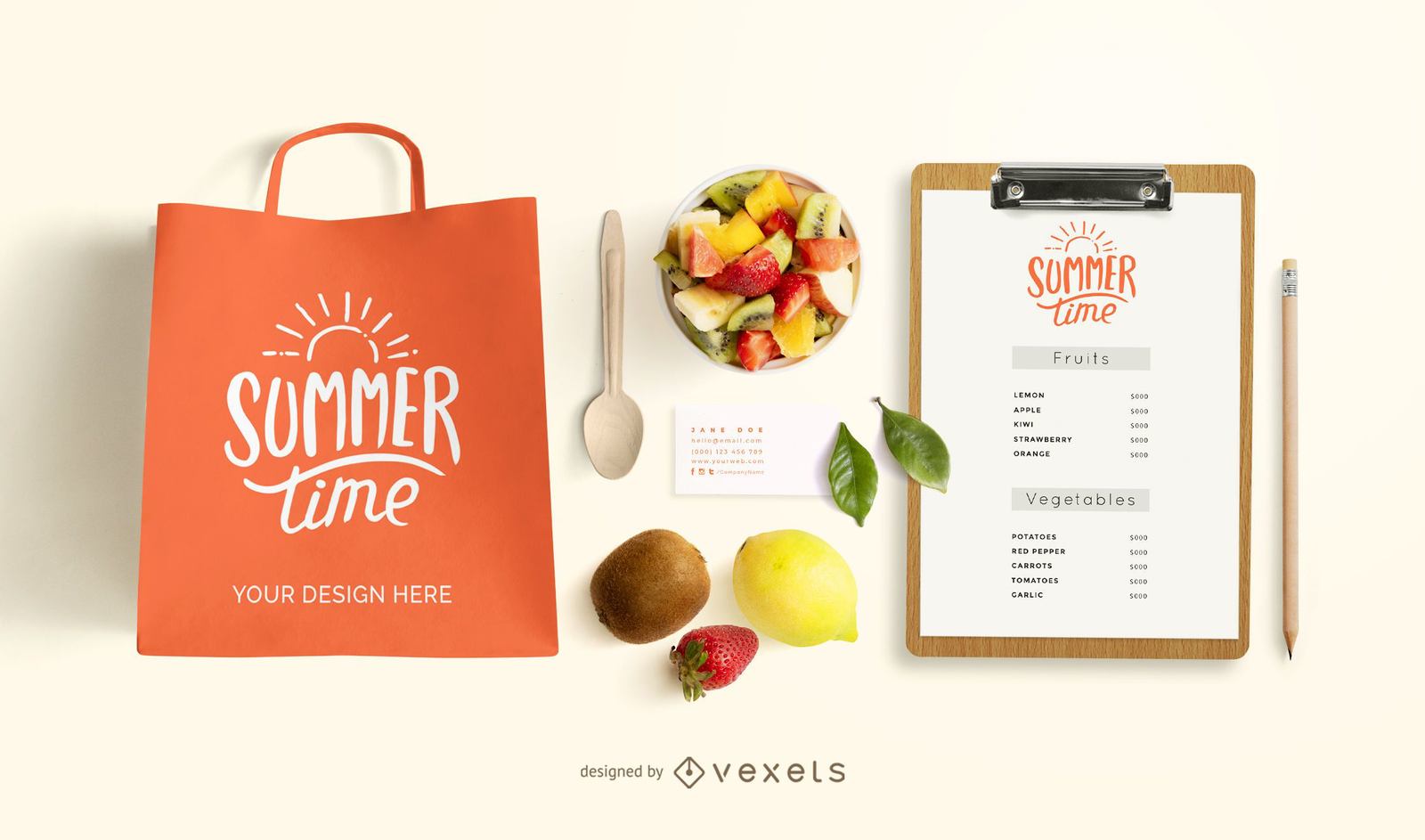 Fruits Branding Mockup Composition PSD Editable Template