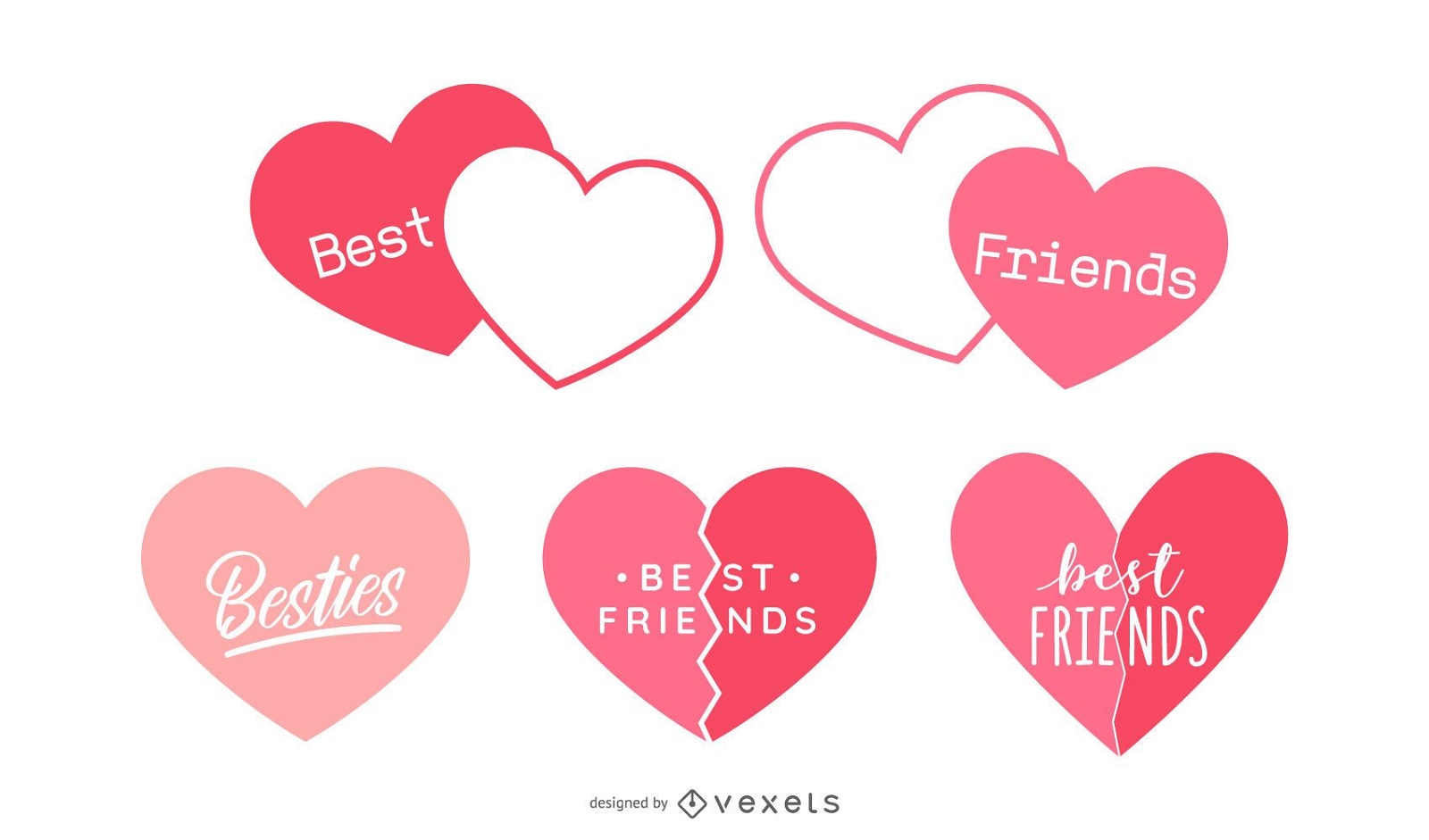Best Friends Heart Design Set Vector Download