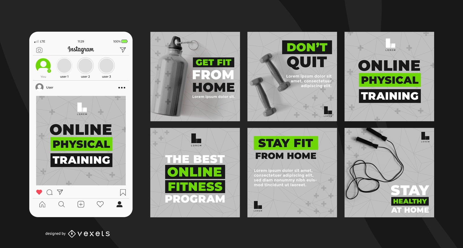 Online Workout Program Banner Pack Vector Download