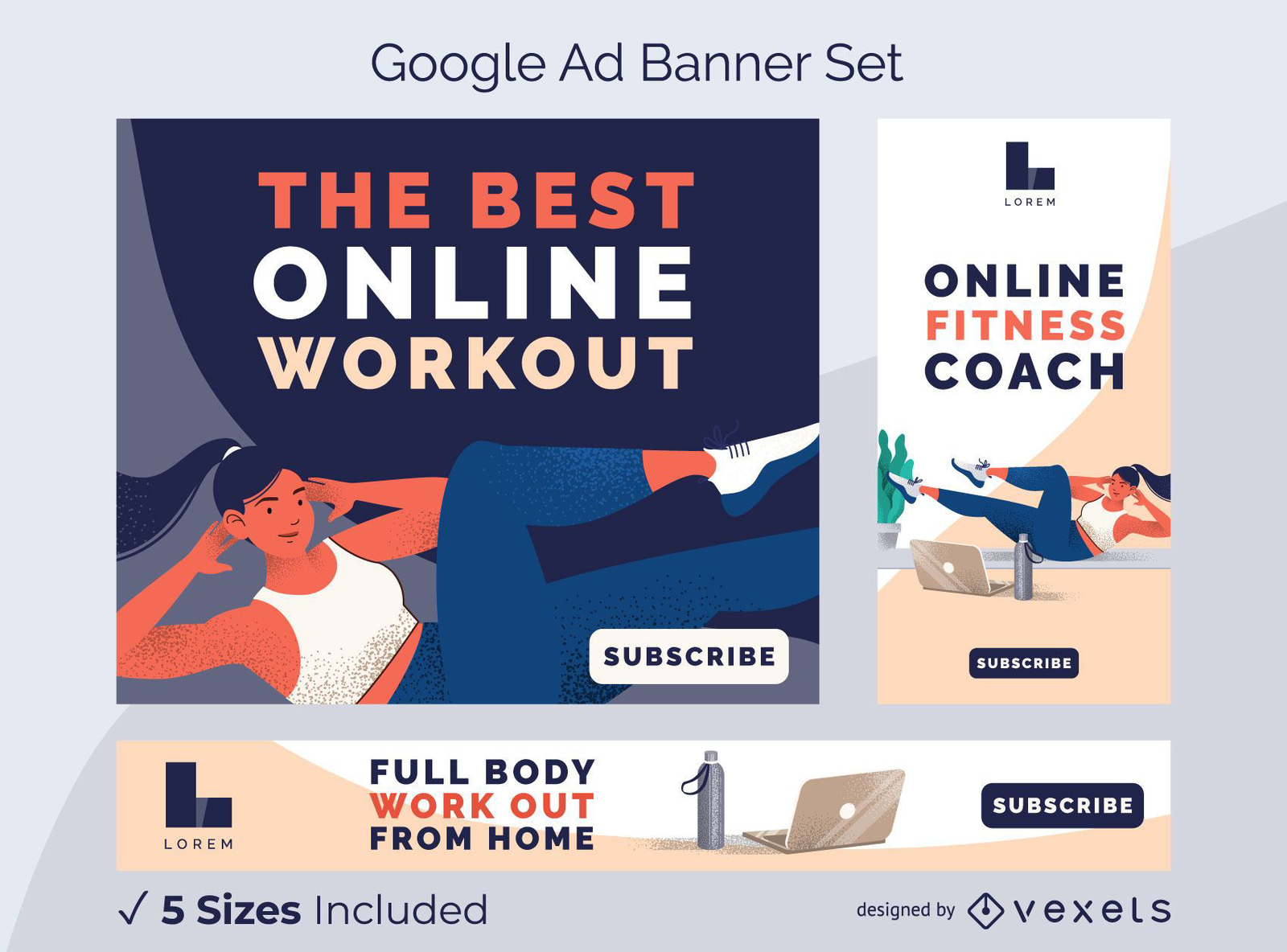 Online Workout Ads Banner Set Vector Download