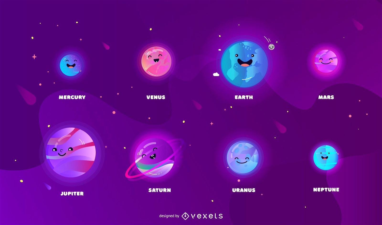 Sistema solar conjunto de planetas de dibujos animados. planetas