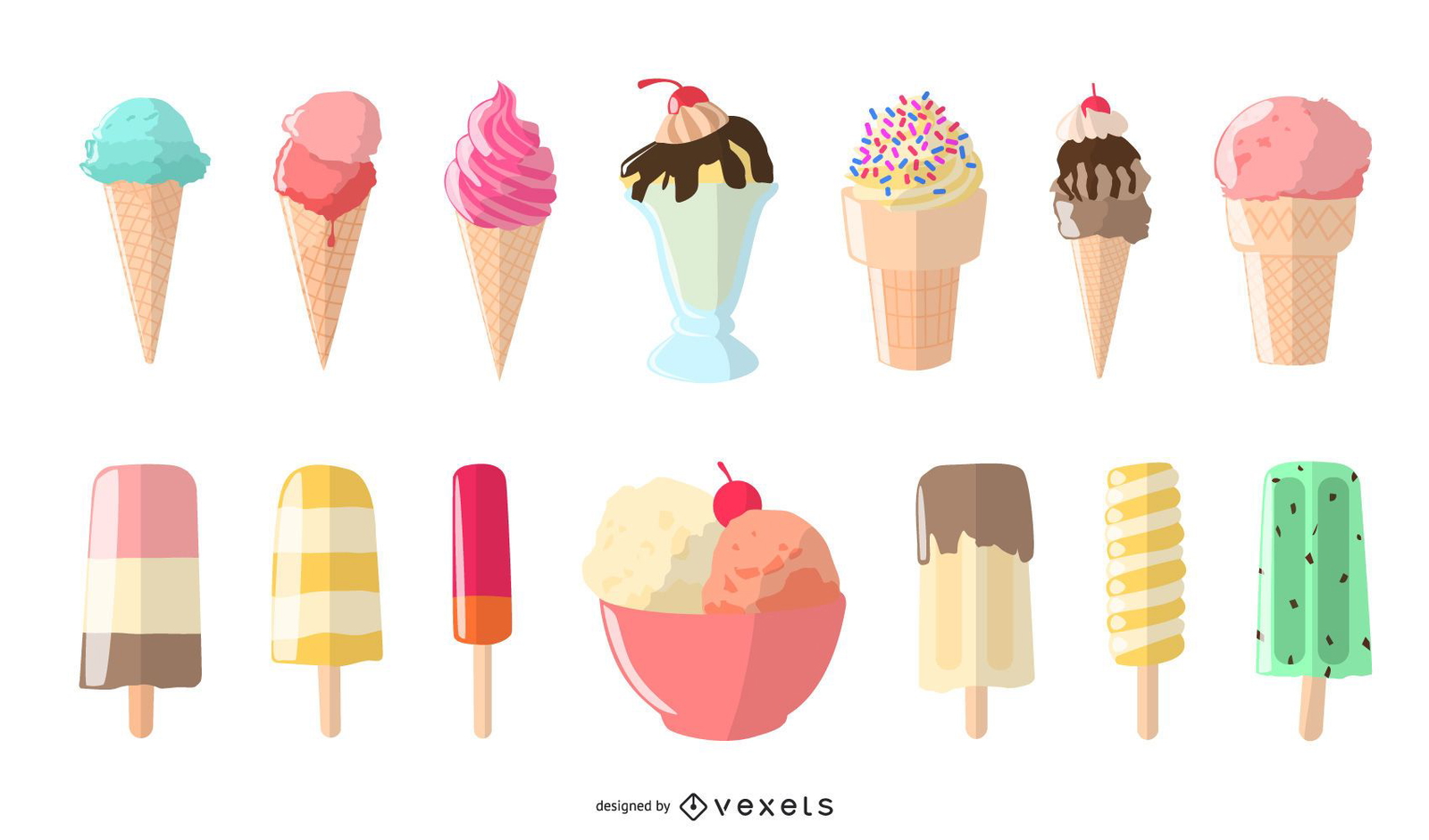 Ice Cream Clipart Set for Build Your Own Ice Cream. Ice Cream Scoop, Cone.  Vector Ice Cream Graphic. Digital Images, Instant Download. 