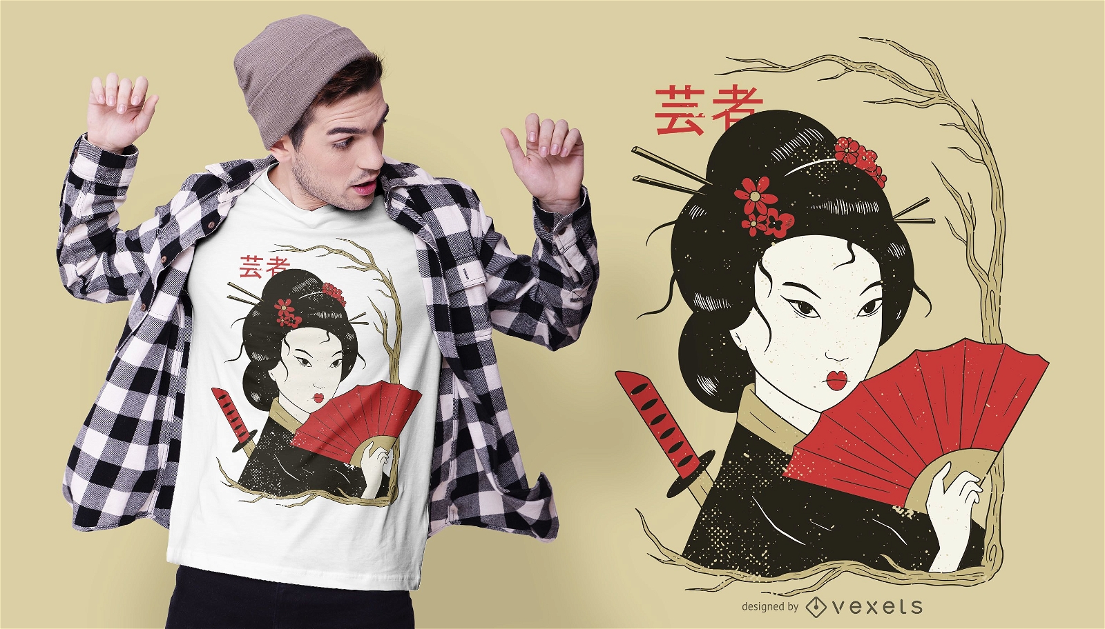 Vector T-shirt Design With Geisha Royalty-Free Stock Image