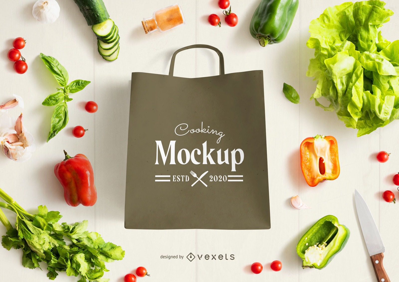 Bag Vegetables Mockup Composition PSD Editable Template