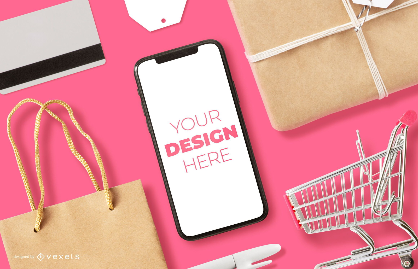 Online Shopping Iphone Mockup Composition PSD Editable Template