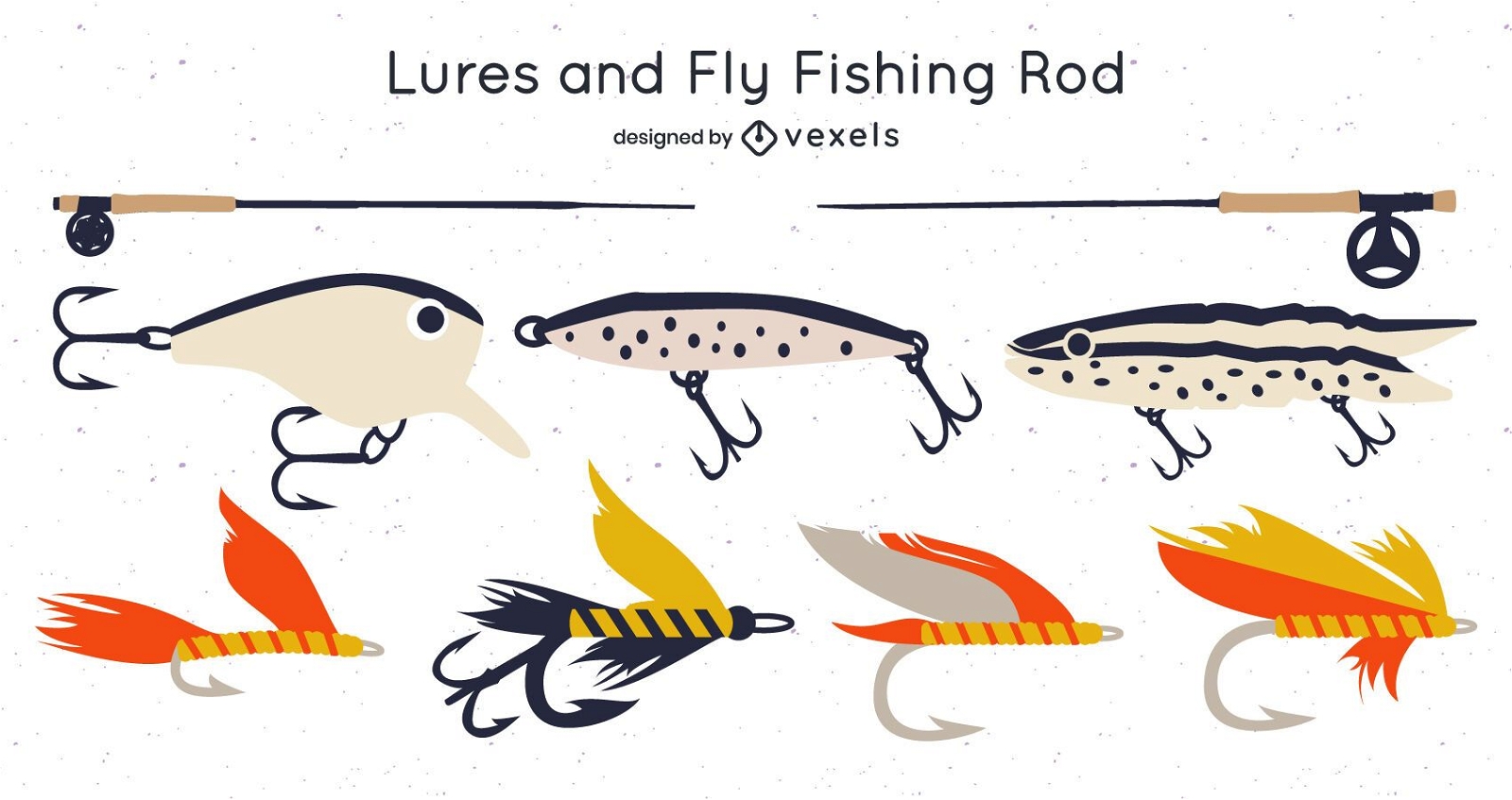 Fishing Rods And Fly Lure Design Pack Vector Download