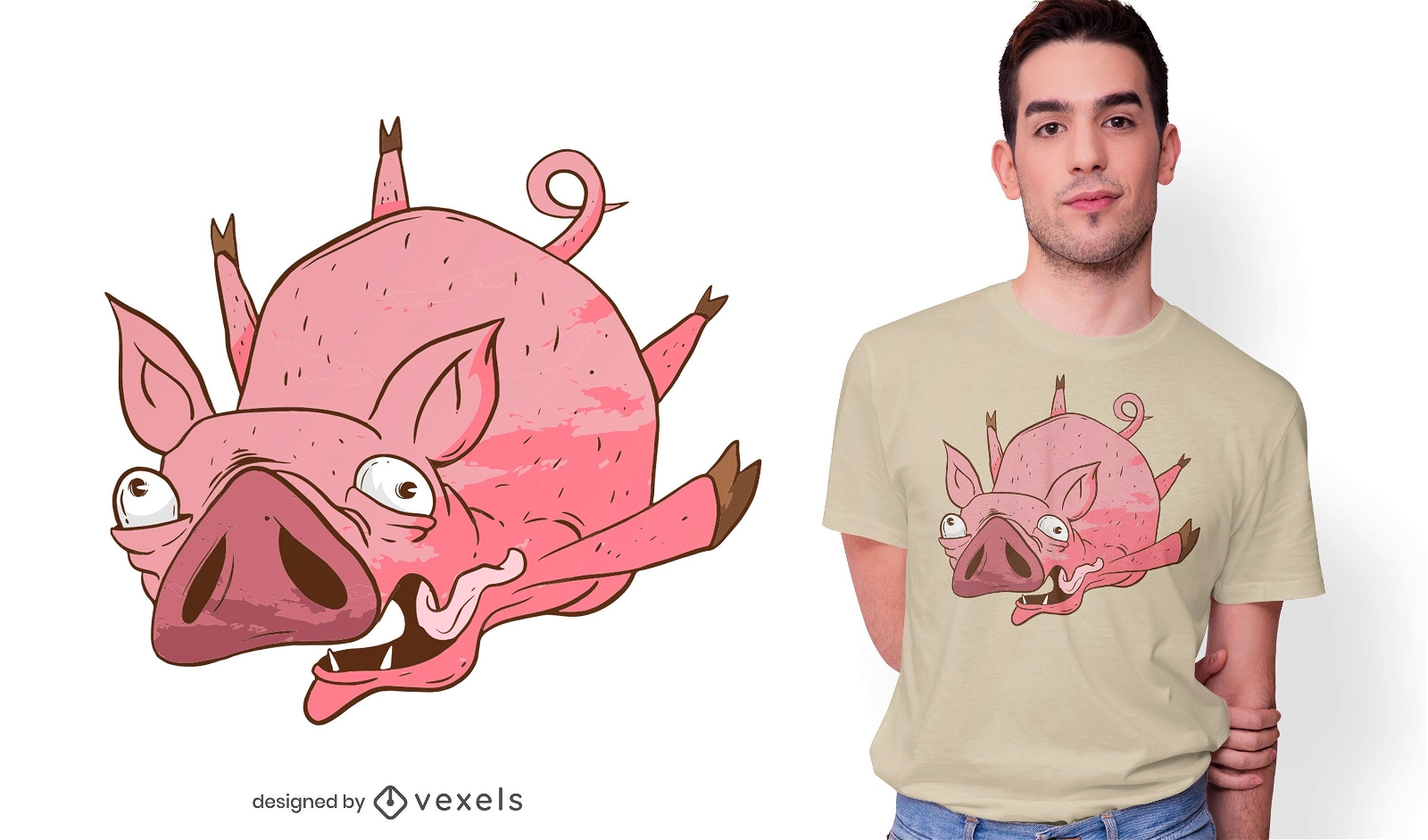 Flying Pig Cartoon T-shirt Design Vector Download