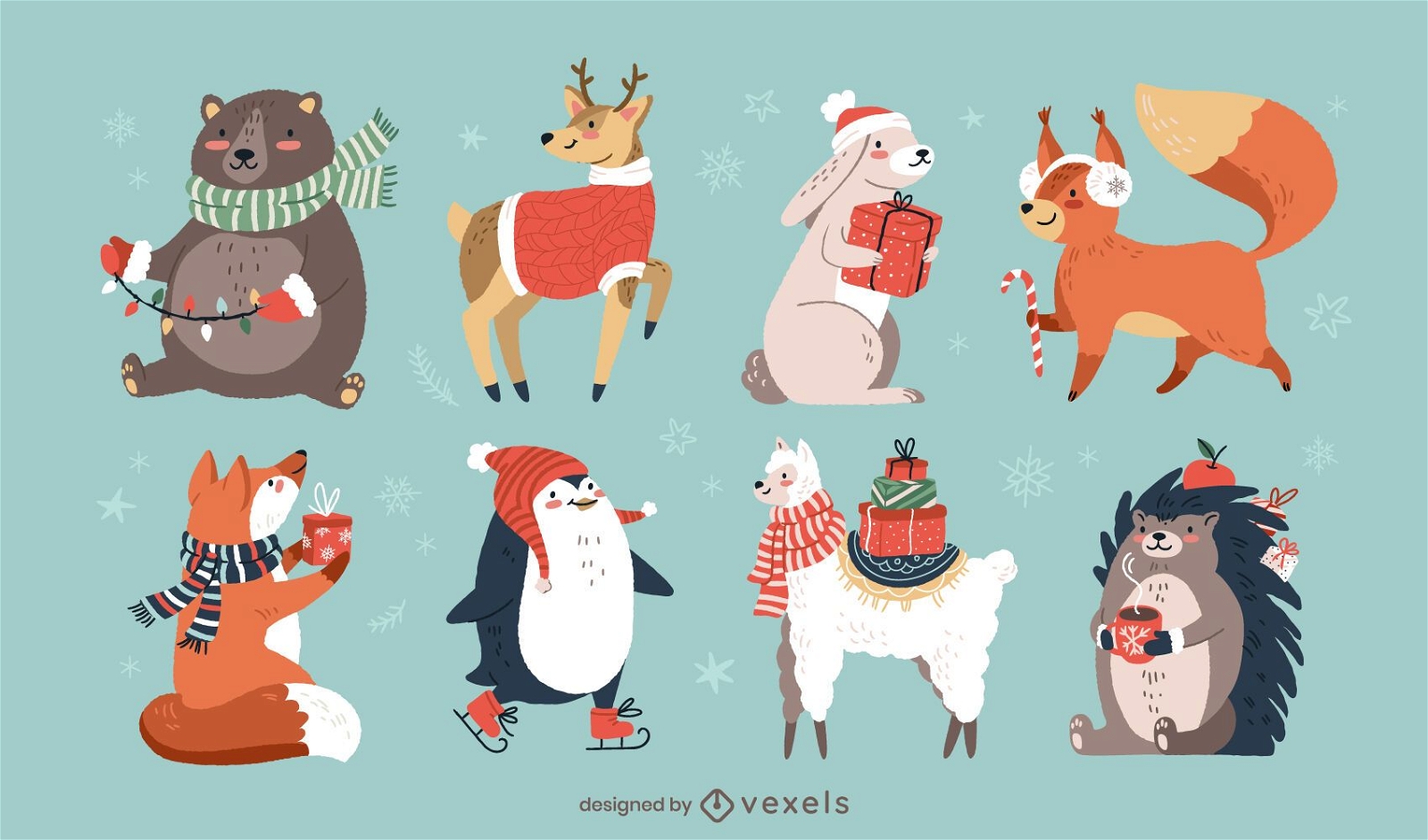 Cute Christmas Animals Set Vector Download