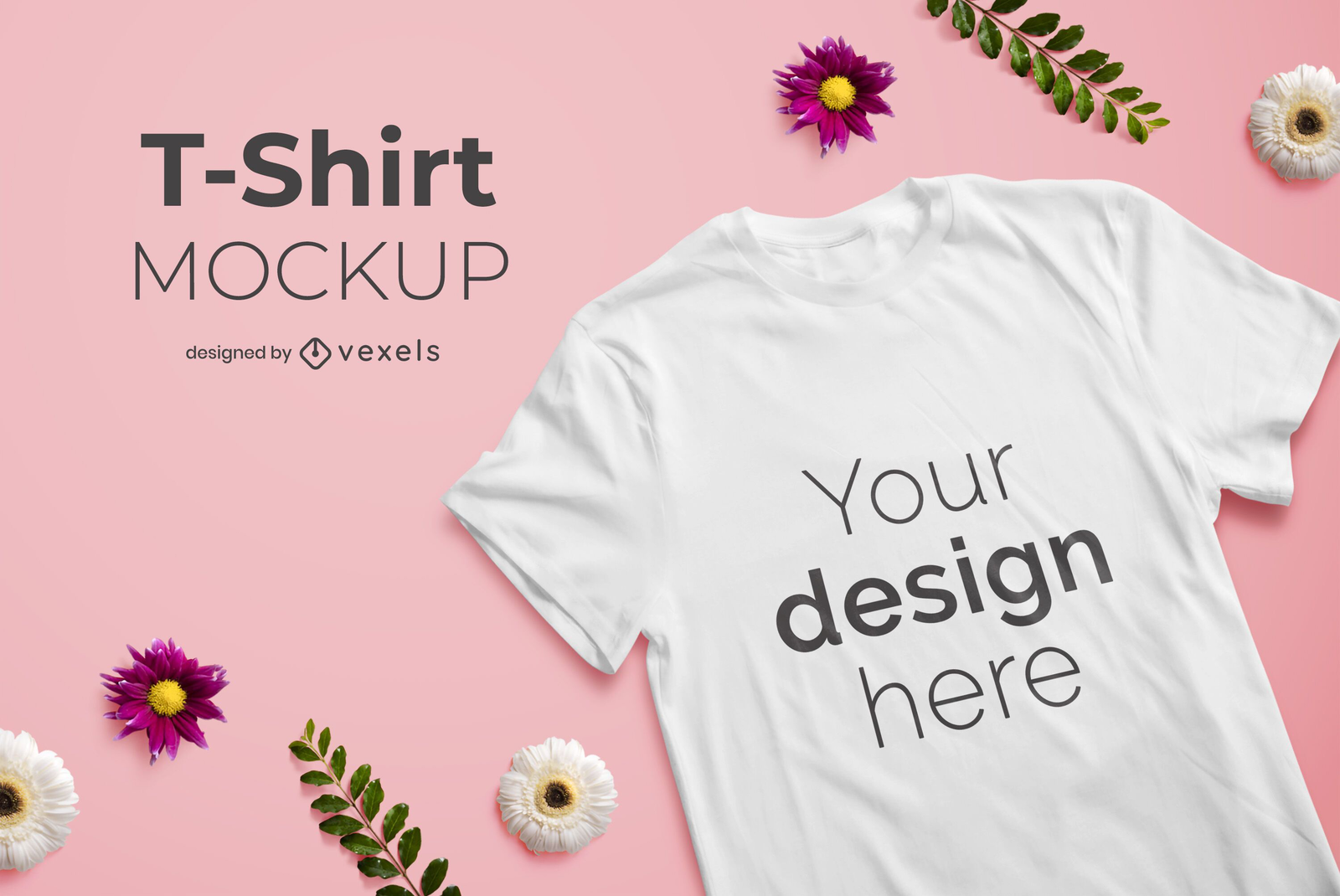 Floral Composition T-shirt Mockup PSD Editable Template