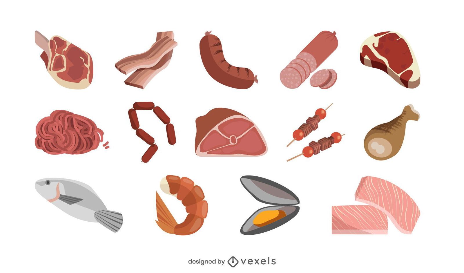 Flat Style Meat Design Pack Vector Download