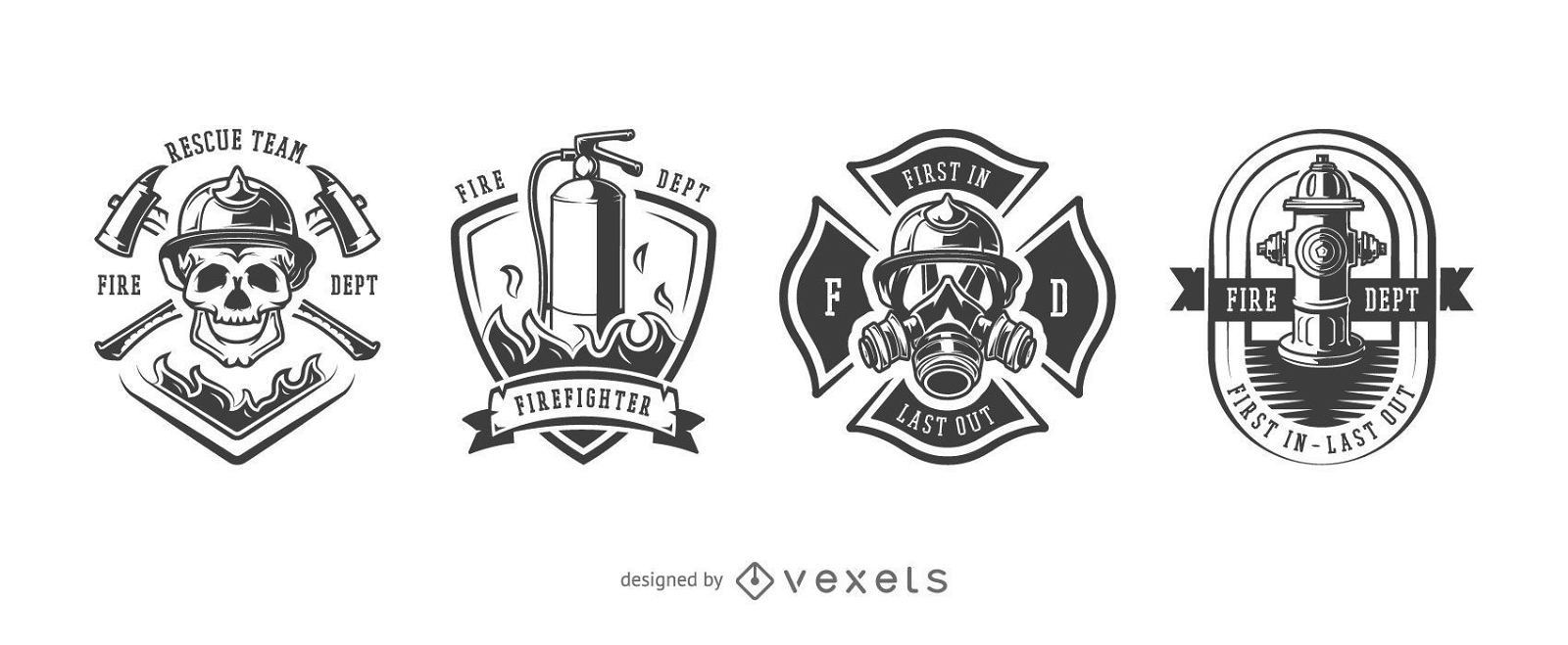 Vintage Firefighter Designs Set - Vector design 
