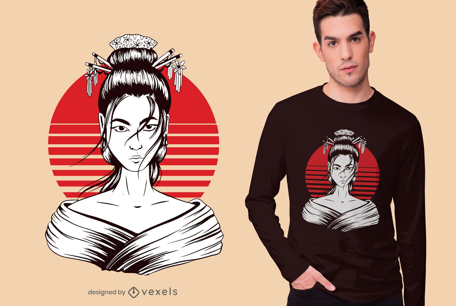 Vector T-shirt Design With Geisha Royalty-Free Stock Image