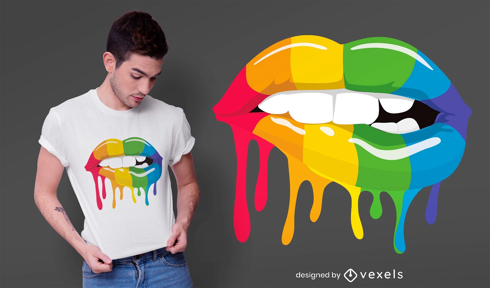 vogn løst Bryggeri Rainbow Lips T-shirt Design Vector Download