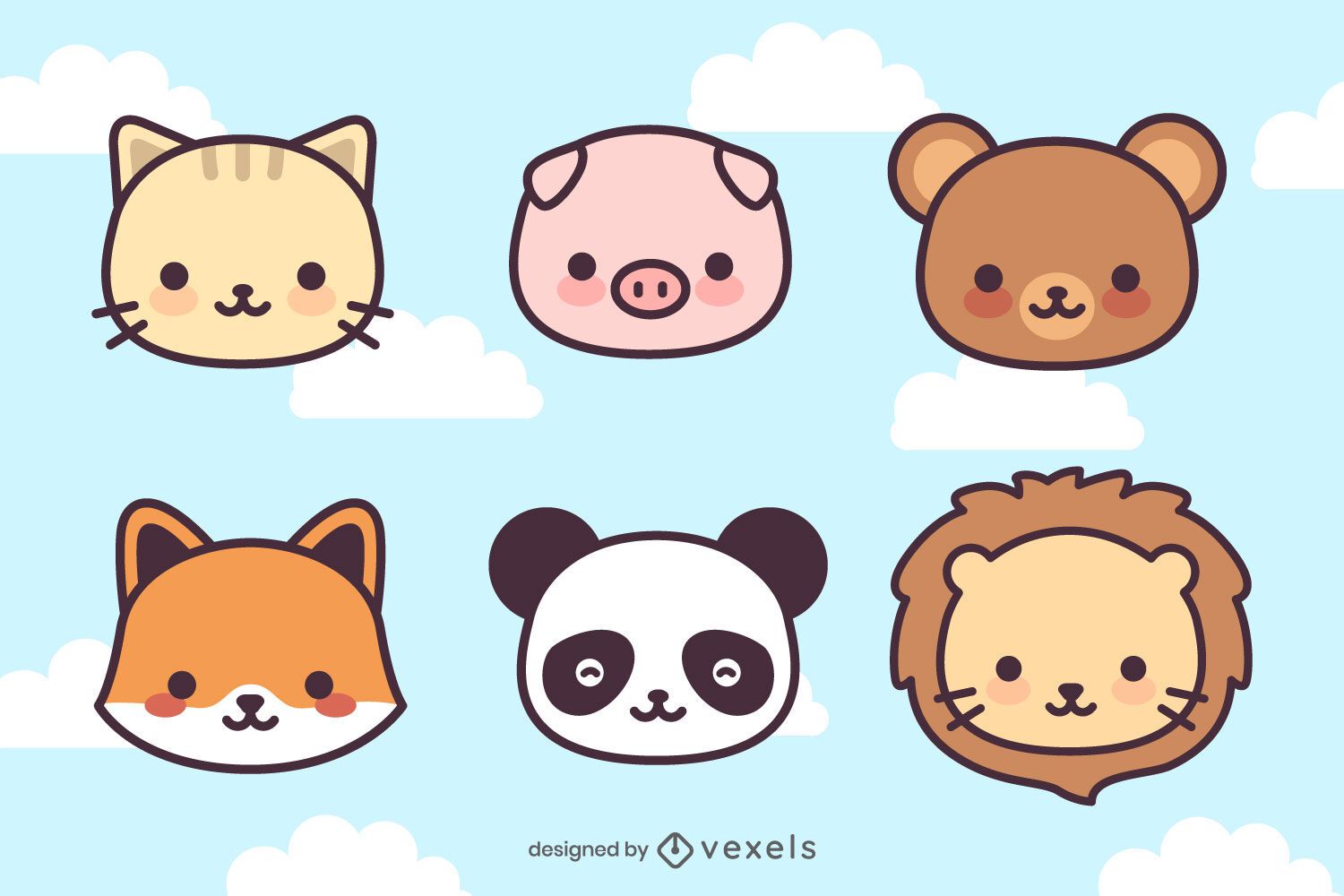 Kawaii Animals Stroke Collection Vector Download