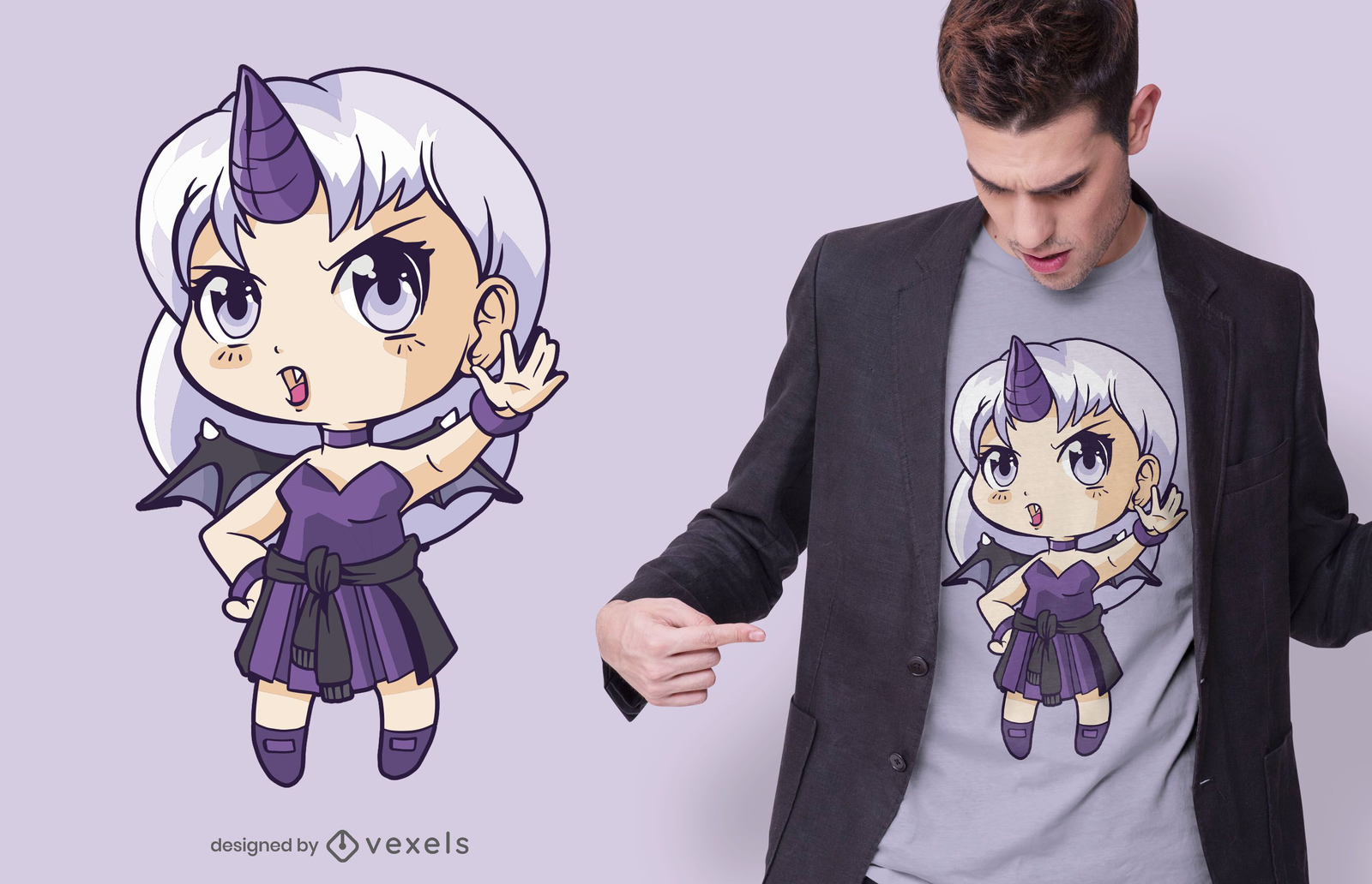 Anime Demon Chibi Girl T-shirt Design Vector Download