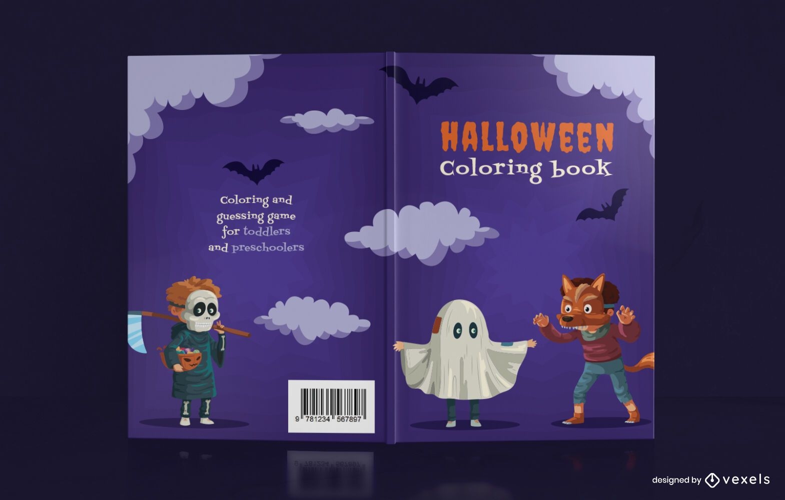 Baixar Vetor De Personagens Fofinhos De Halloween Para Colorir Livro Pacote  Kdp