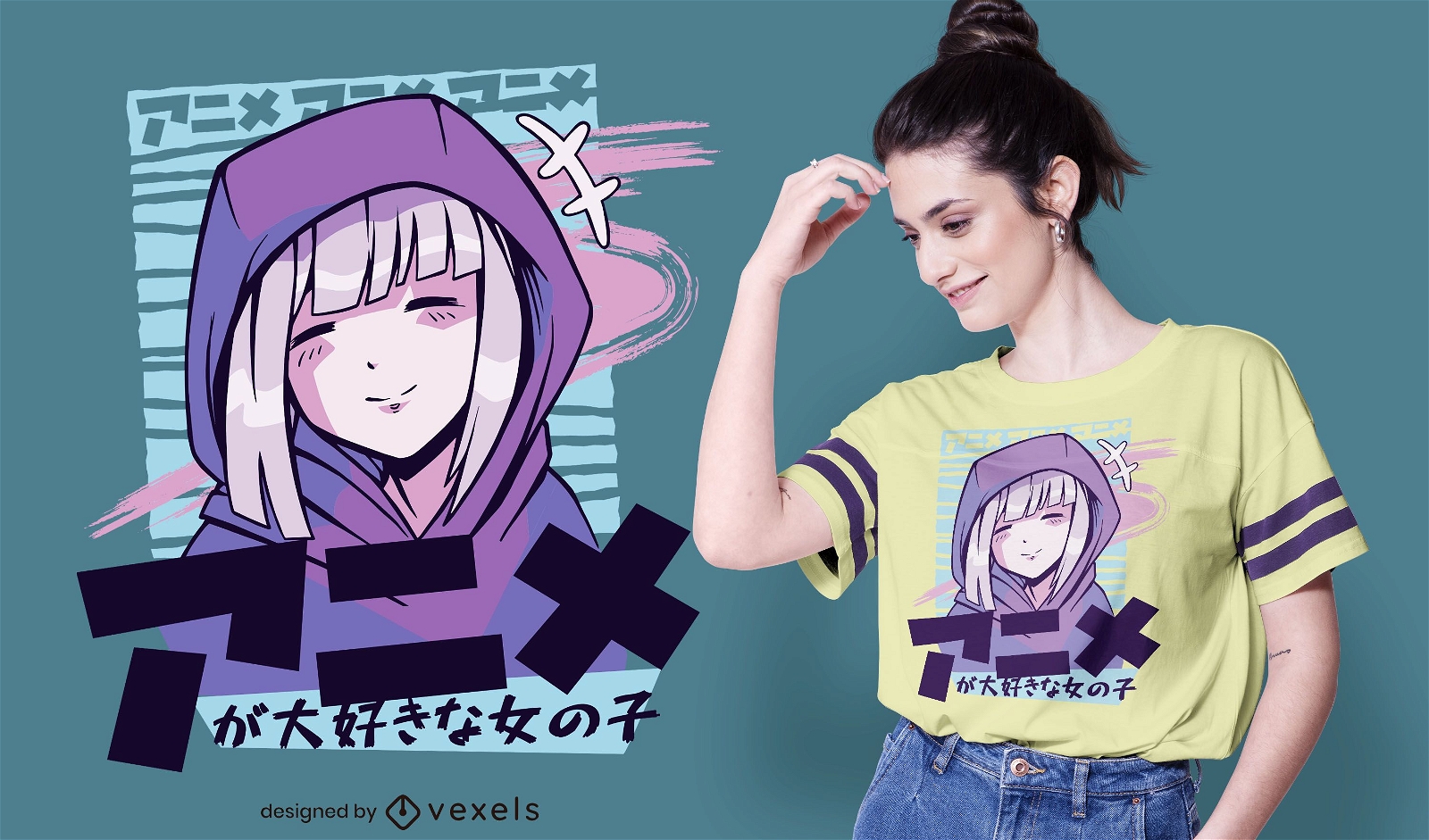 Love Anime Girl T-Shirt Design Vector Download