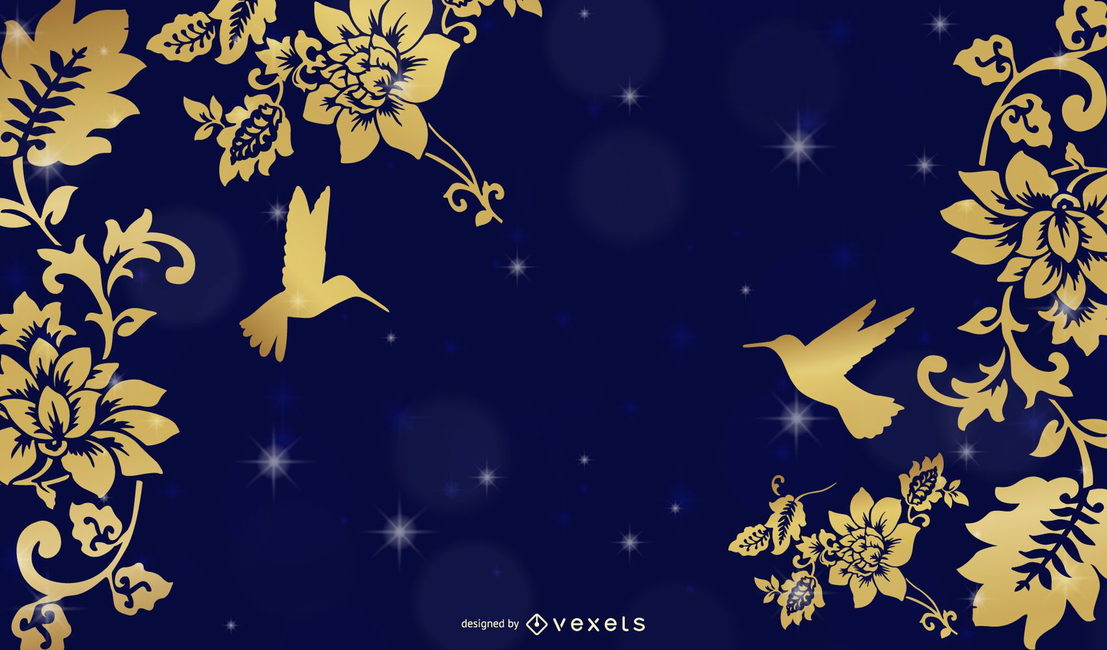 Golden Flowers And Birds Background Vector Download