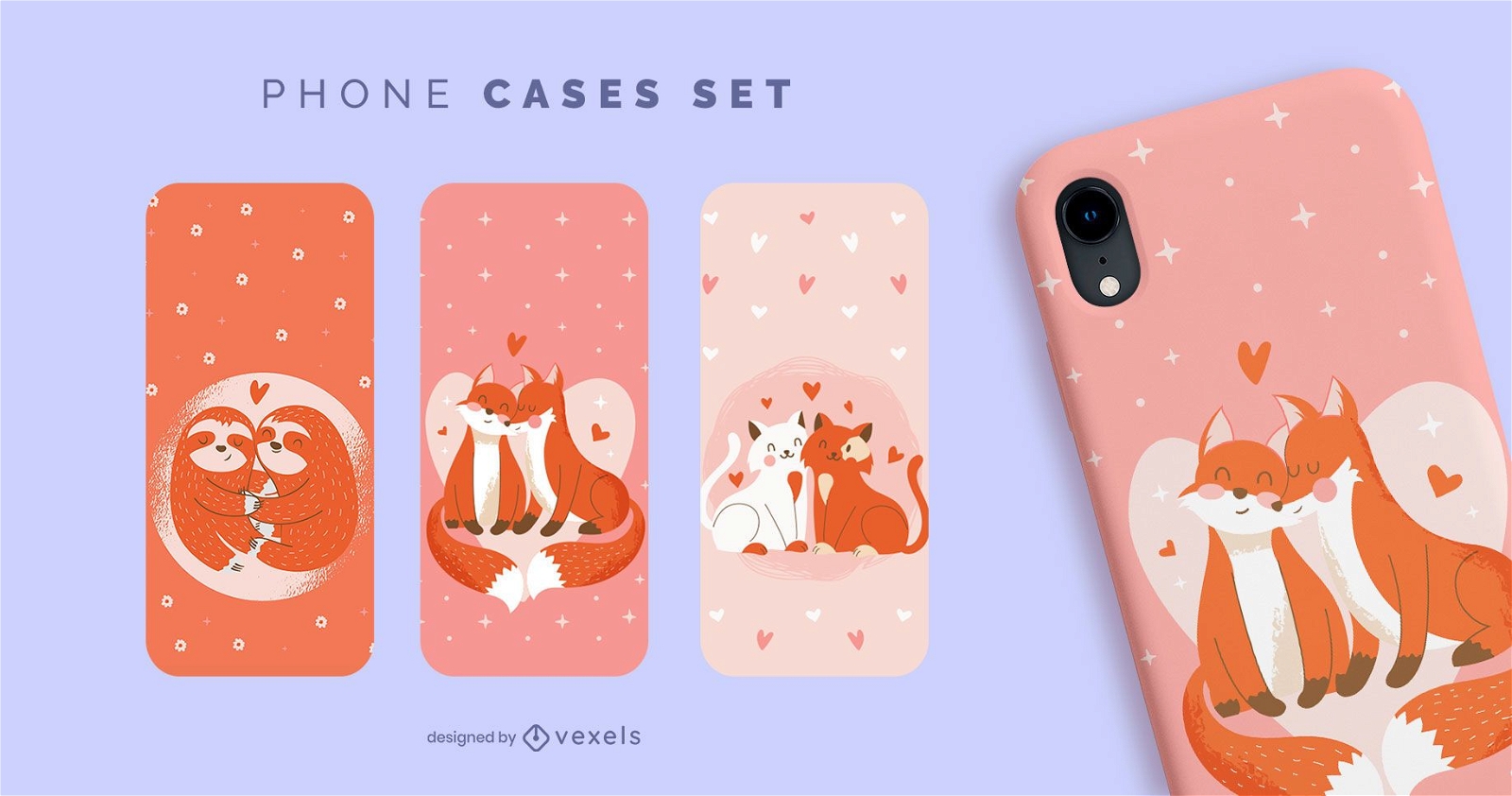 Valentine Animals Phone Cases Set Vector Download