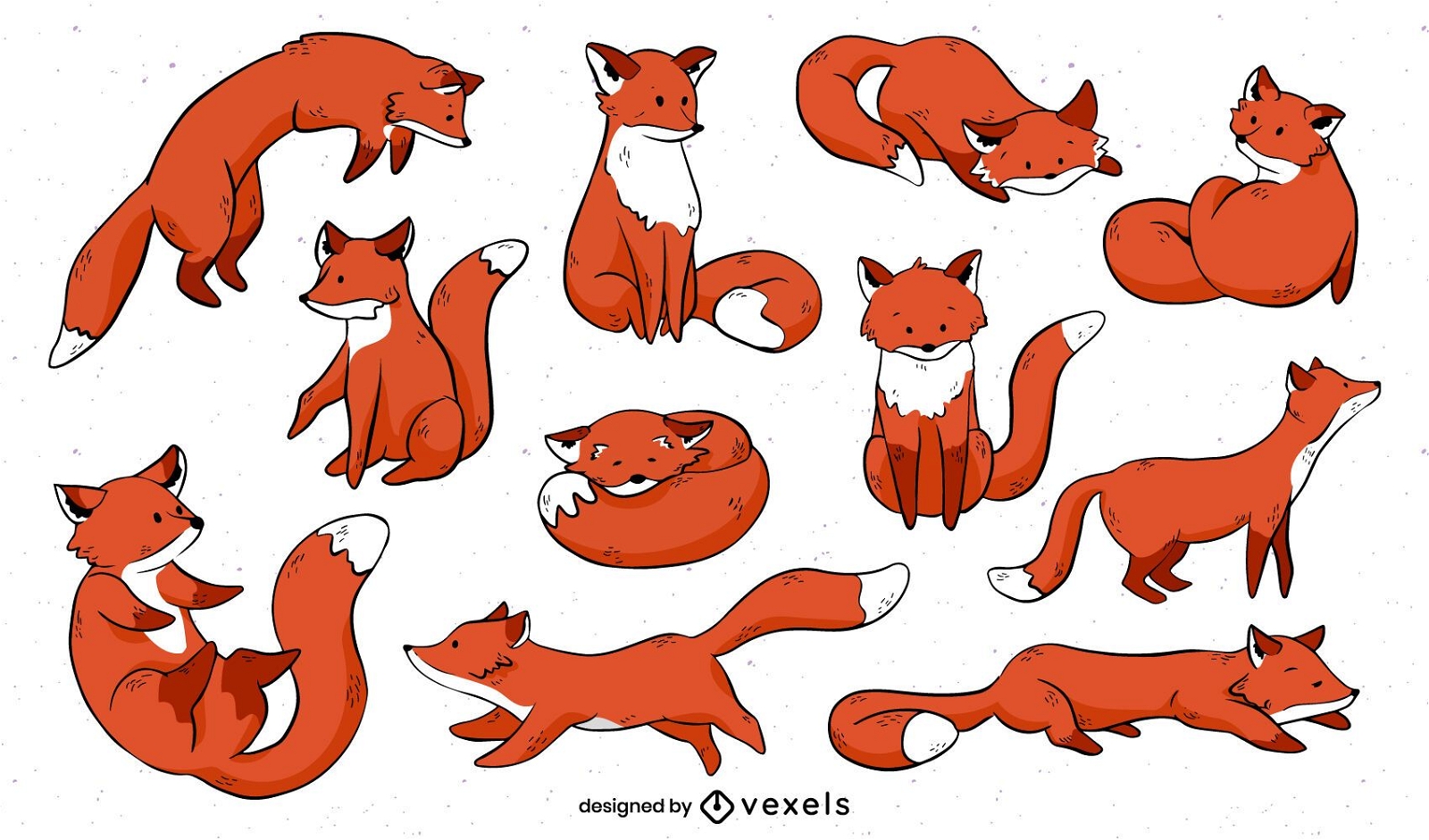 Cute Cartoon Fox Set Design Vector Download