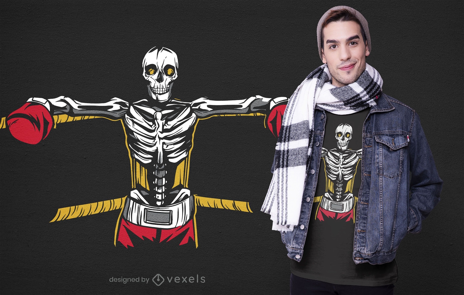 Descarga Vector De Diseño De Camiseta De Esqueleto Con Guantes De Boxeo.