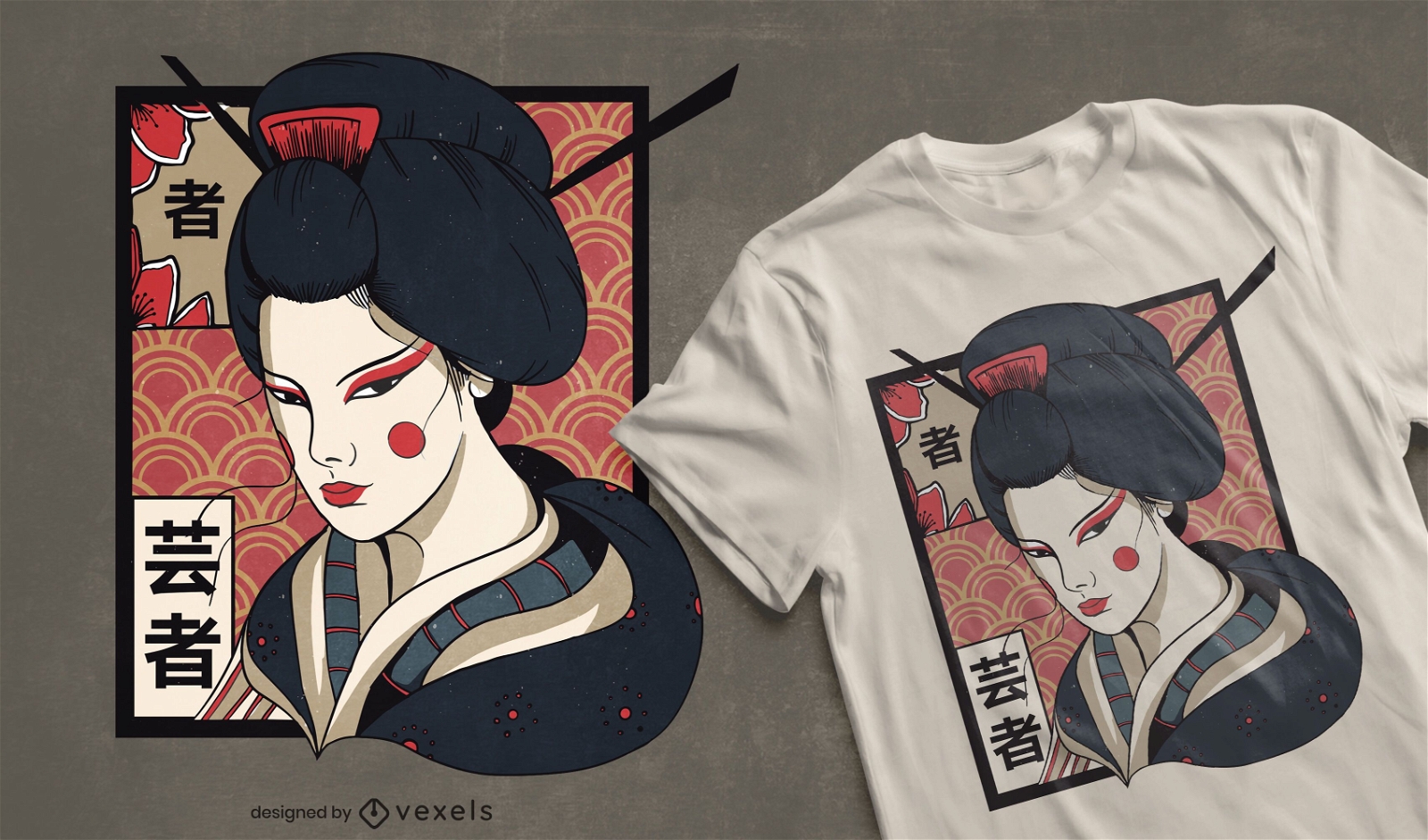 Vector T-shirt Design With Geisha Royalty-Free Stock Image