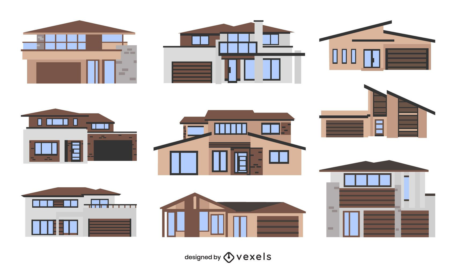 Descarga Vector De Conjunto Plano De Casas Modernas