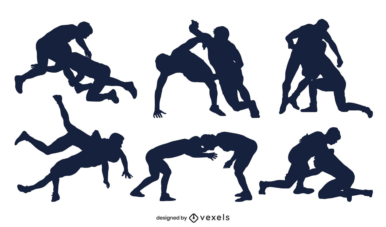 Wrestling Poses Silhouette Set Vector Download