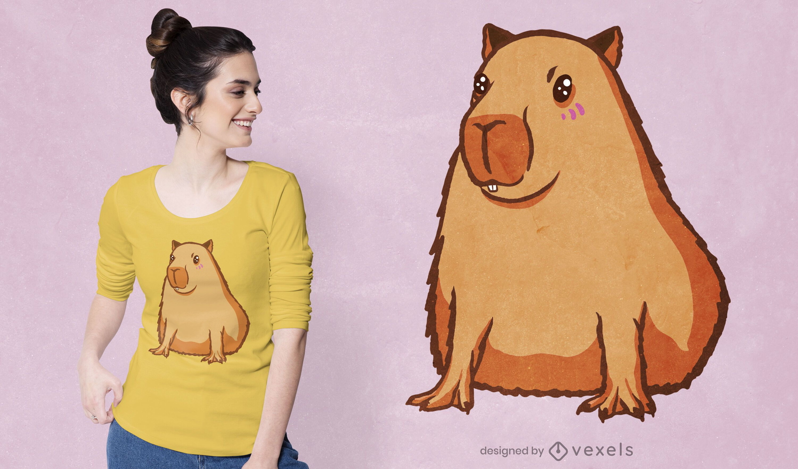 Um conjunto de personagem de desenho animado capivara vestindo uma camisa