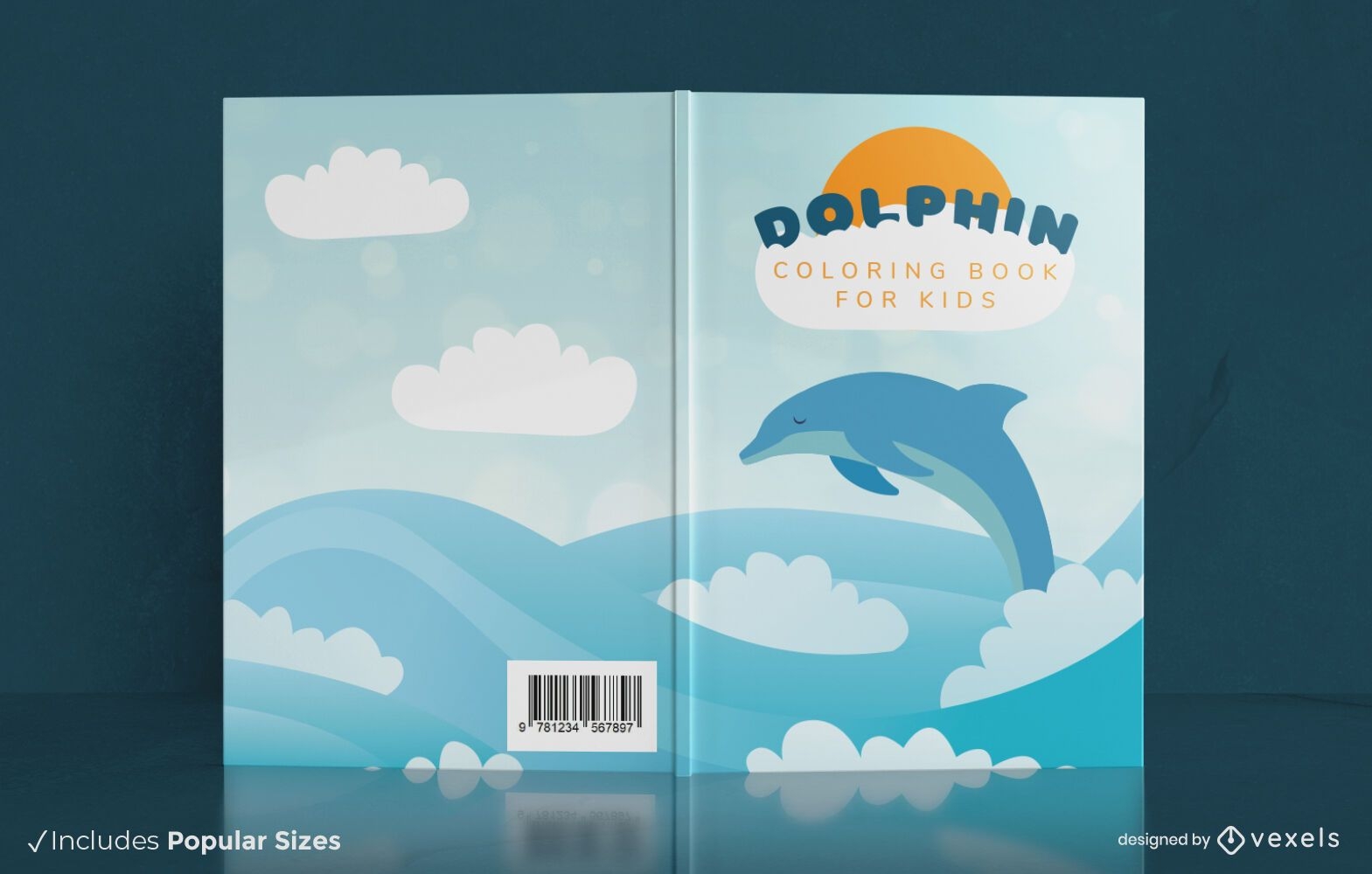 Descarga Vector De Diseño De Portada De Libro De Delfines Nadando